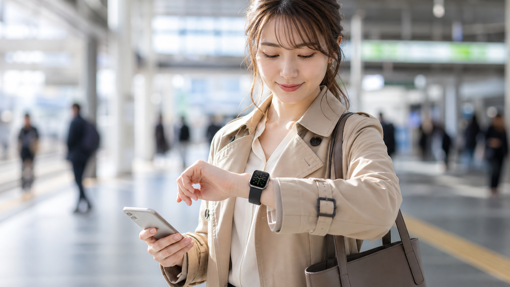 Apple Watch Series 11を通勤中に着用している女性のイメージ