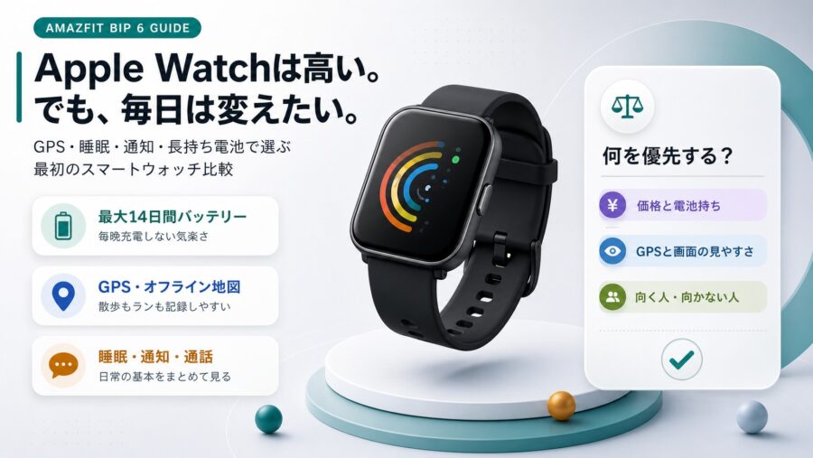 Amazfit Bip 6を中心にスマートウォッチ選びを整理した比較スライド
