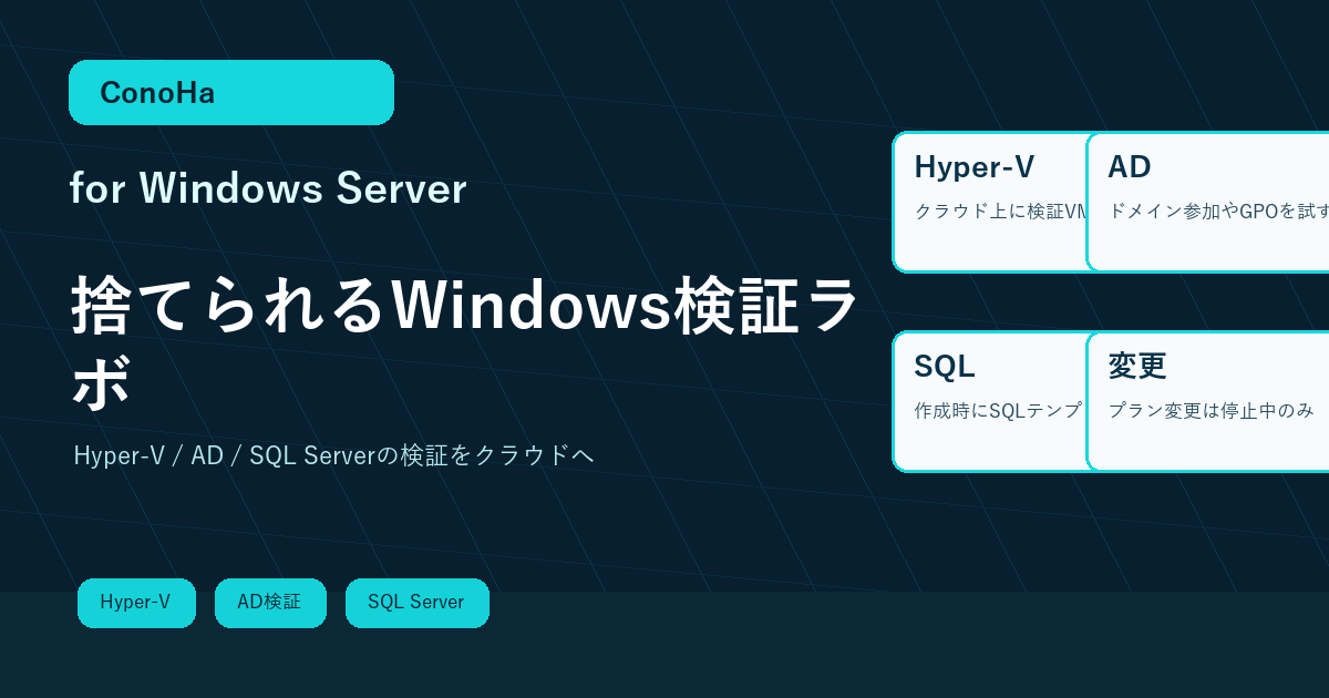 ConoHa for Windows ServerでHyper-V検証ラボを作るイメージ