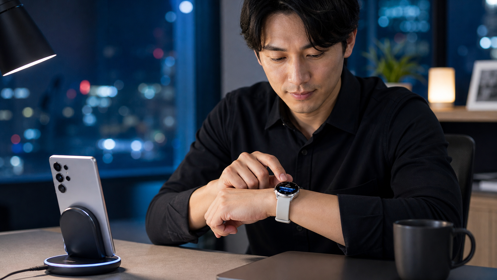 Galaxy Watch8をデスクで着用している男性のイメージ