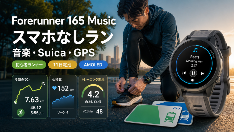 Garmin Forerunner 165 Musicの特徴をまとめたレビュー用スライド