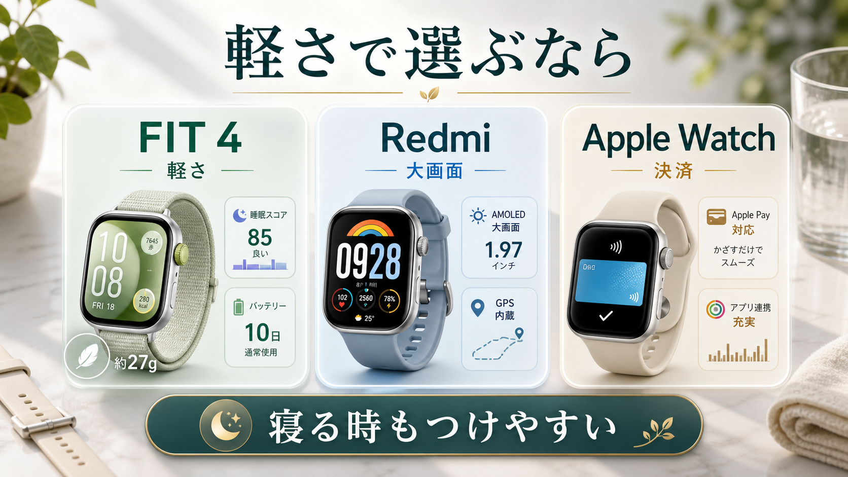 HUAWEI WATCH FIT 4と比較候補の選び方をまとめたレビュー用スライド
