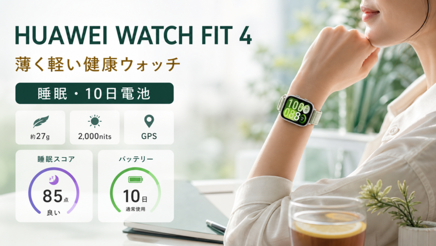 HUAWEI WATCH FIT 4の特徴をまとめたレビュー用スライド