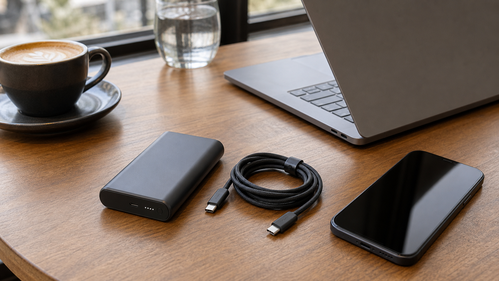 薄型ノートPCと20000mAh級USB-Cモバイルバッテリーのイメージ