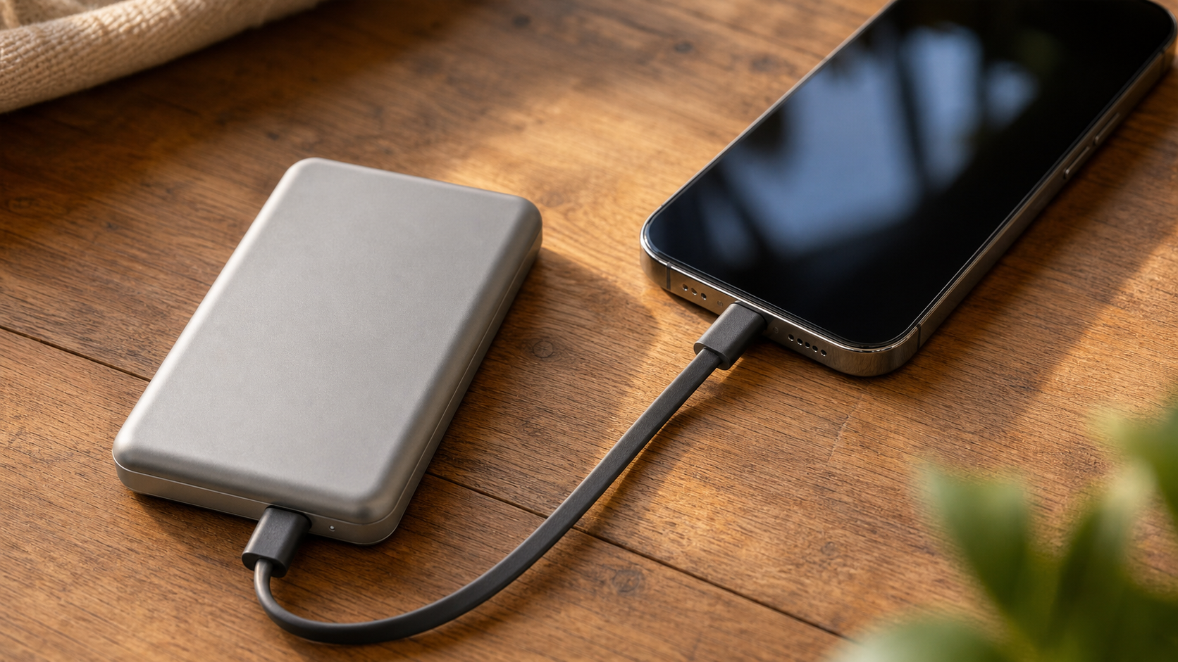 マグネット式モバイルバッテリーをUSB-Cで接続するイメージ