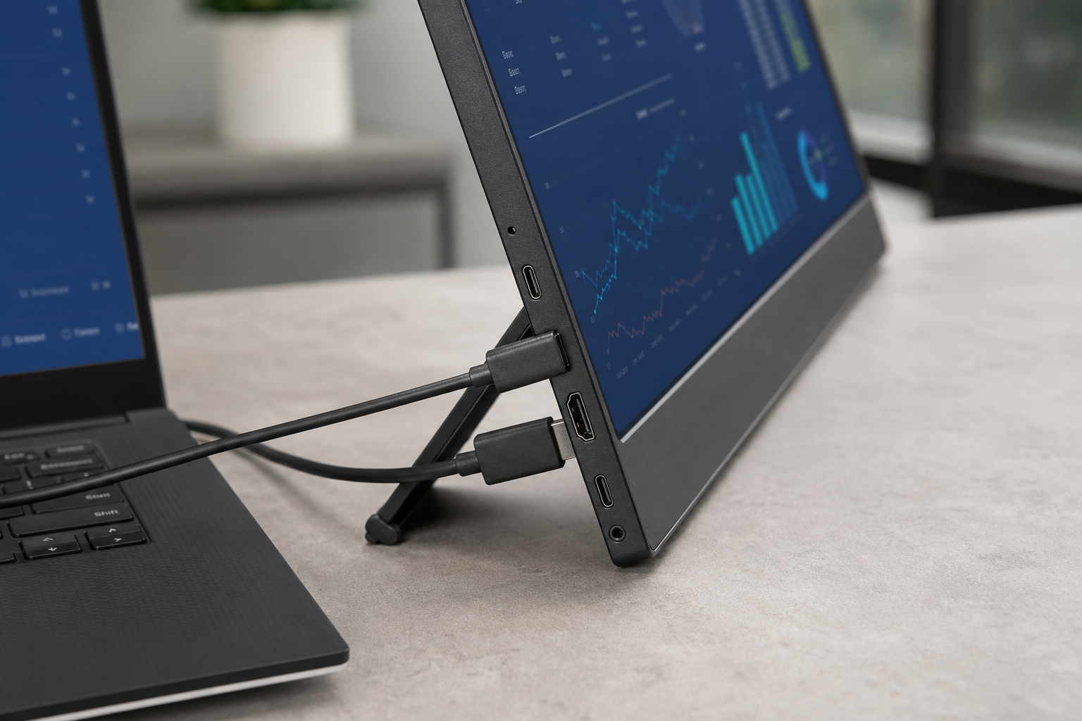 ViewSonic VA1655のUSB-CやHDMI接続を想定したモバイルモニター製品別生成イメージ