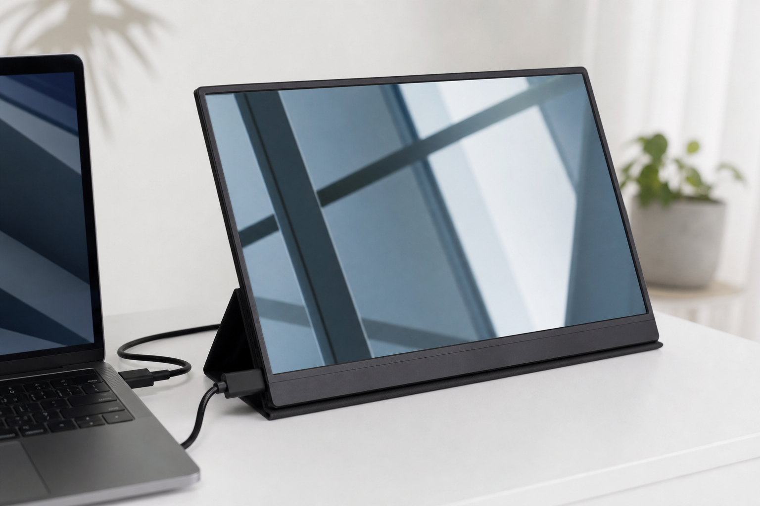 ASUS ZenScreen MB16AHVのUSB-CやHDMI接続を想定したモバイルモニター製品別生成イメージ