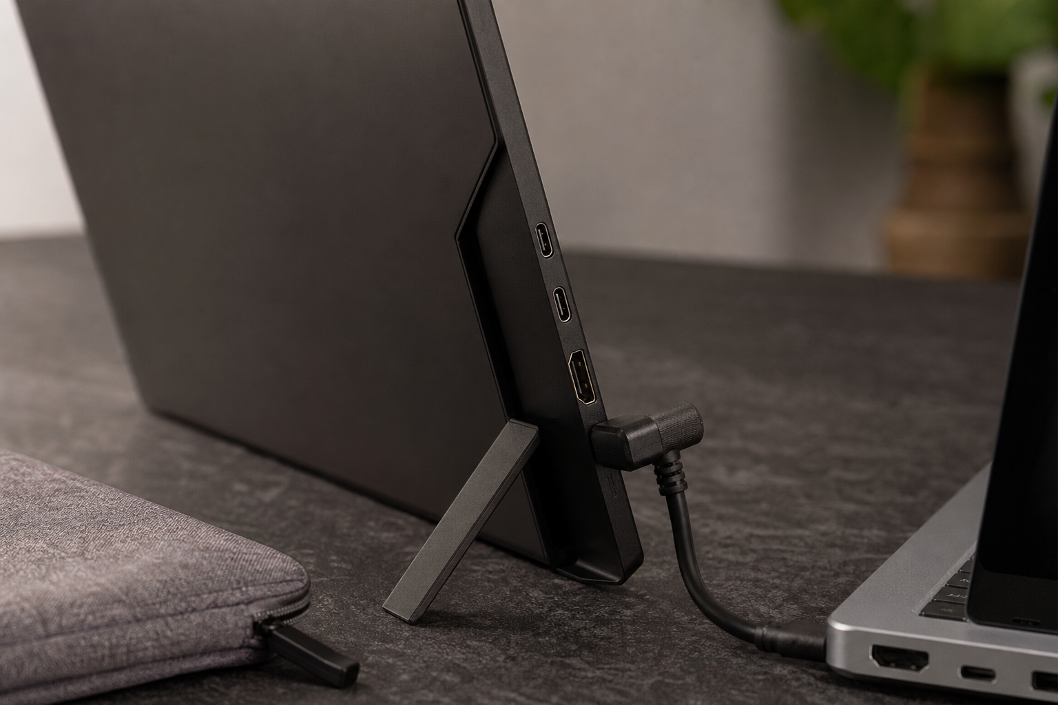 MSI PRO MP161 E2のUSB-CやHDMI接続を想定したモバイルモニター製品別生成イメージ