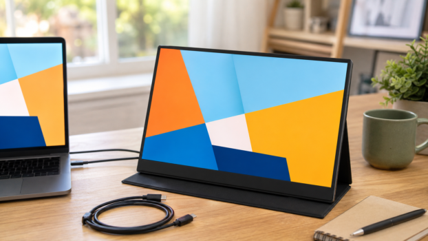 AOC V50をPC横に設置したモバイルモニターの製品別デュアルディスプレイ生成イメージ