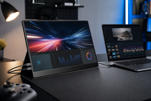 ARZOPA Z1FC 16.1インチをPC横に設置したモバイルモニターの製品別デュアルディスプレイ生成イメージ