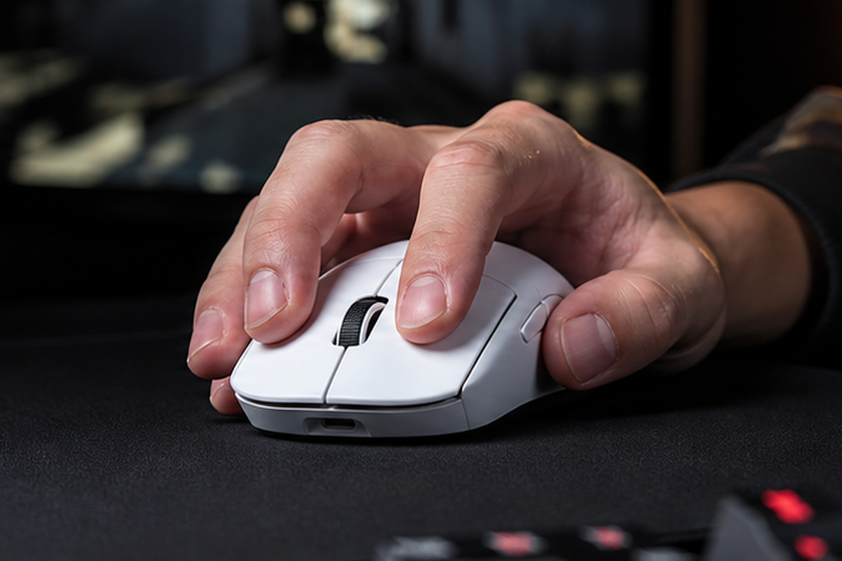 FPSゲーム向けに軽量マウスを低感度で操作する手元のイメージ