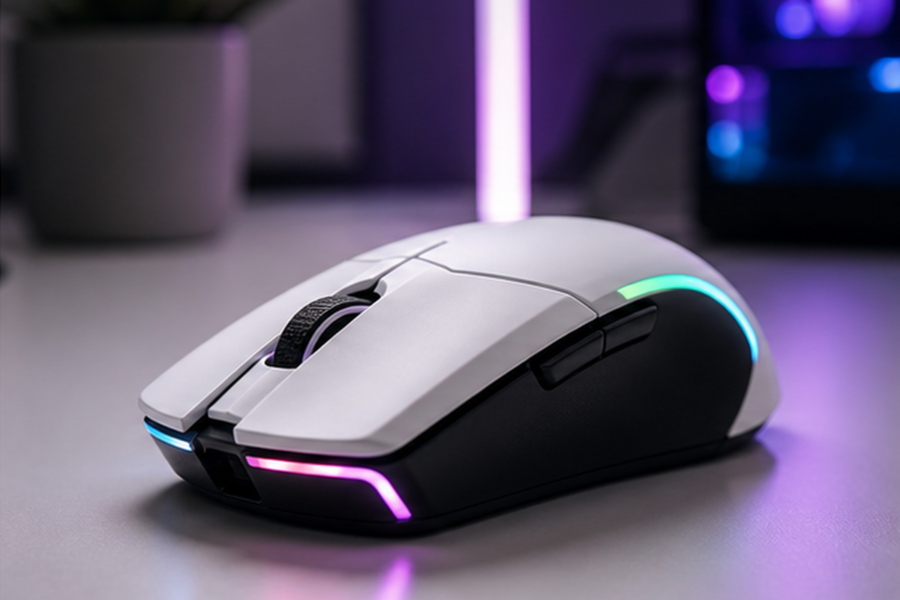 Glorious Model O 2 Wirelessの軽量左右対称形状とRGBを示すイメージ