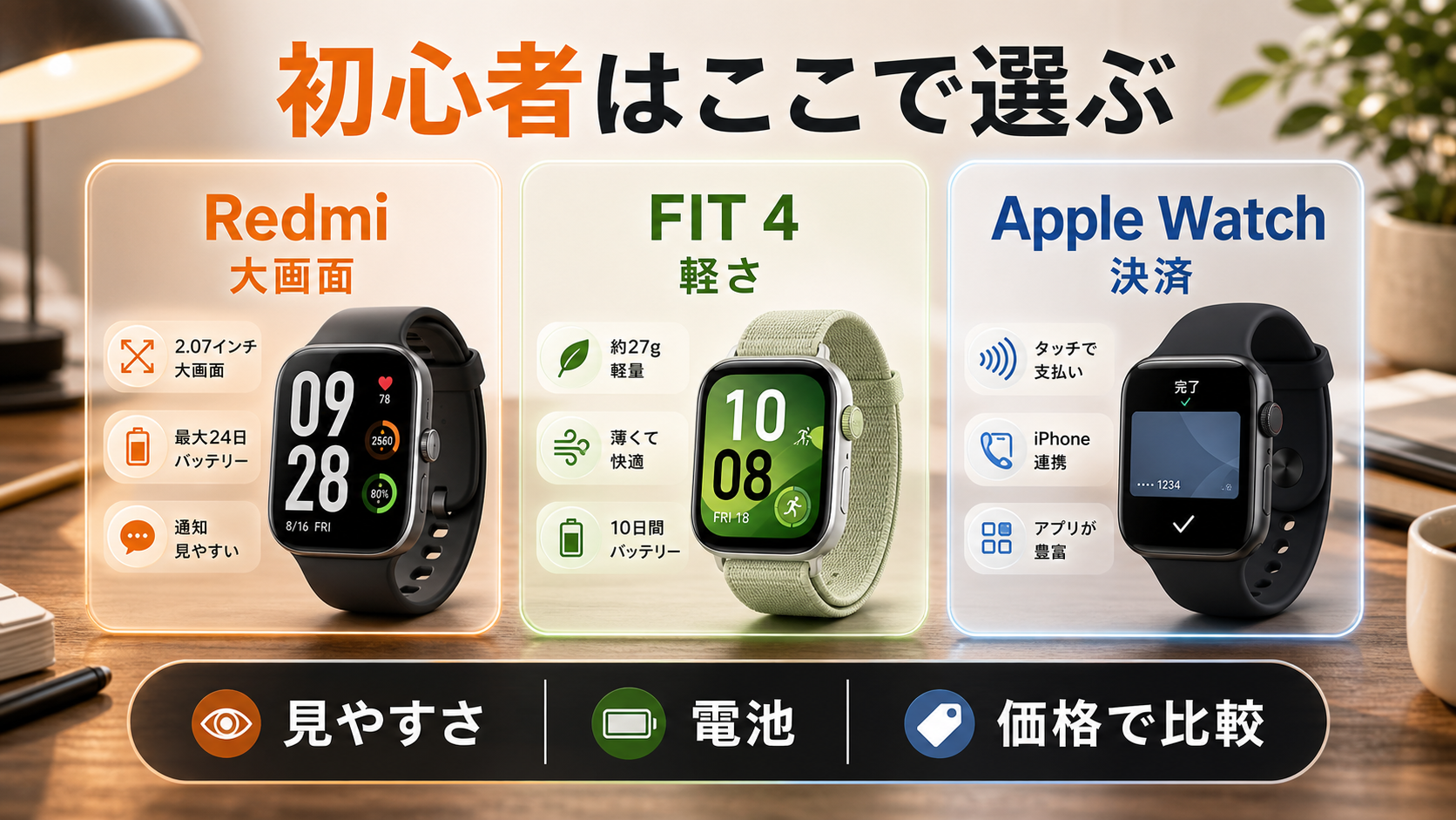 Redmi Watch 5と比較候補の選び方をまとめたレビュー用スライド
