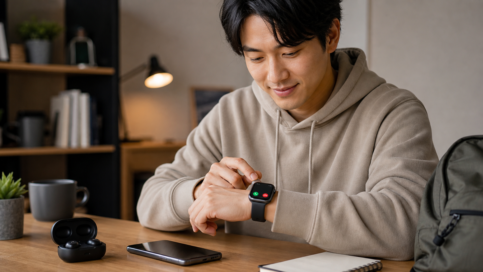 Redmi Watch 5を自宅デスクで着用している男性のイメージ