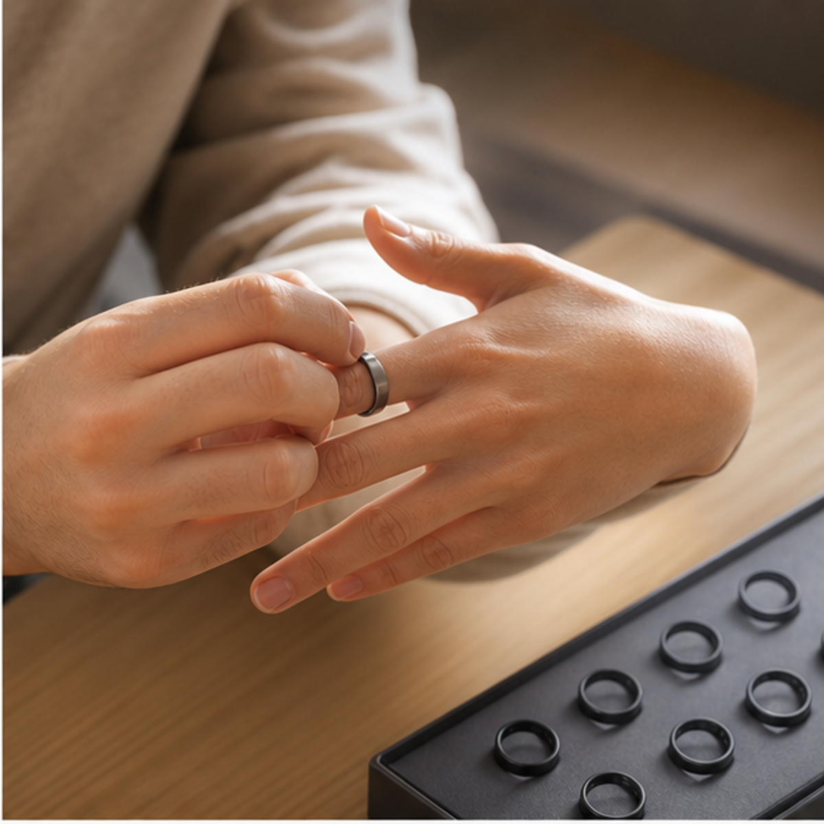 SOXAI RING 2を購入前に比較するためのスマートリング装着イメージ