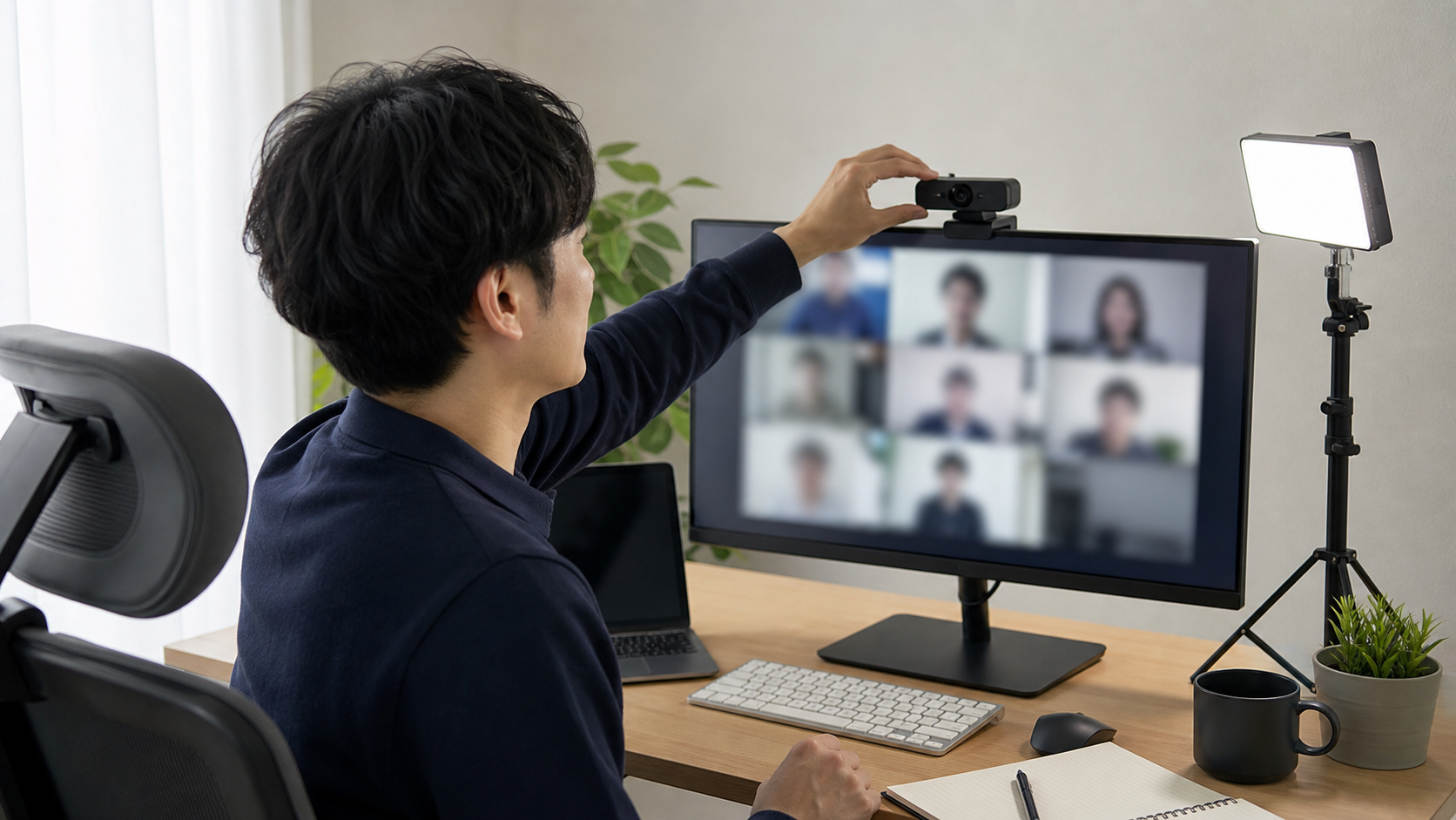 AnkerWork C310 会議向けAI補正Webカメラの利用例に合わせたデスク環境