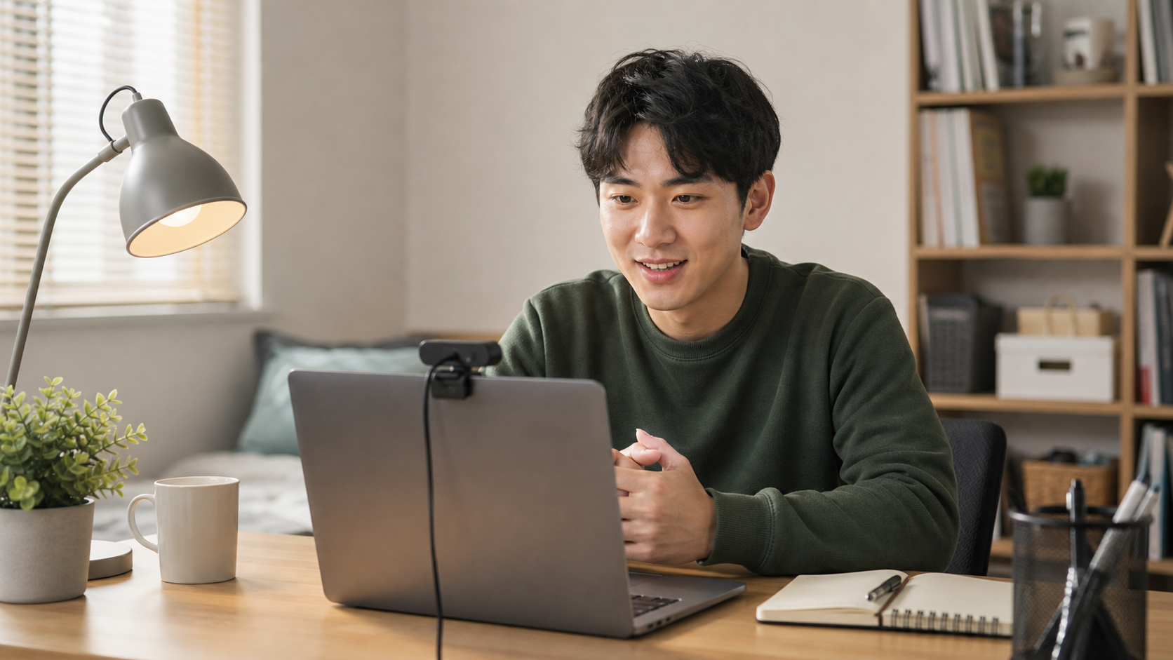 Logicool BRIO 100 低価格Webカメラのオンライン面接利用例に合わせたデスク環境