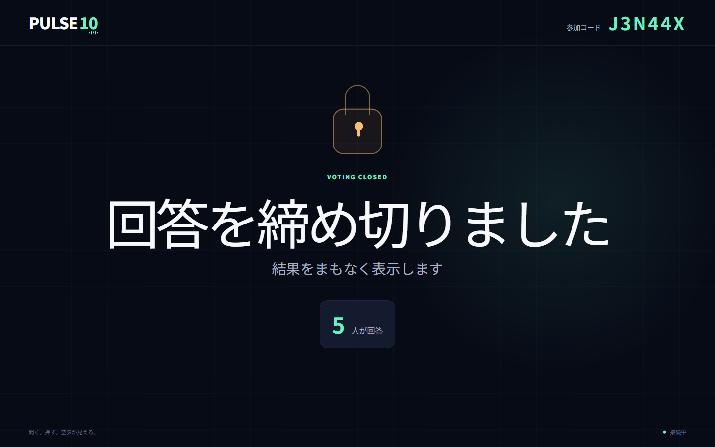 PULSE10で投票を締め切った直後の会場画面