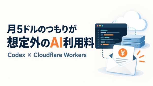 「月5ドルのつもりが 想定外のAI利用料」という見出しと、コード・クラウド・費用通知を組み合わせた記事のイメージ図。